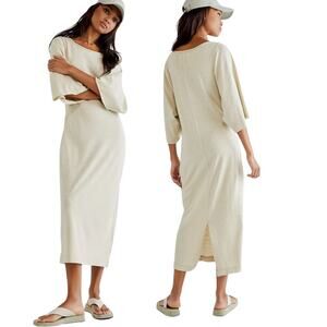 Free People Beach Skylar Hemp Maxi Dress Boho Minimalist Lagenlook Opal Size XS